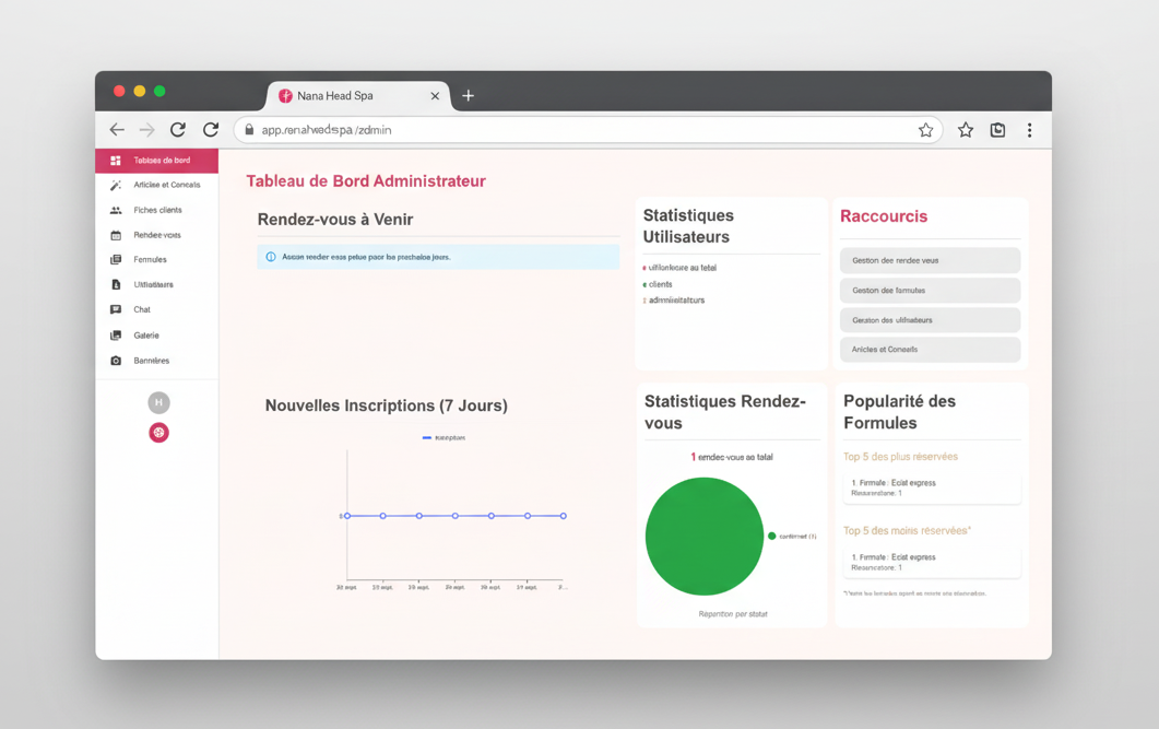 Site web + Tableau de bord de suivi client et de réservation
